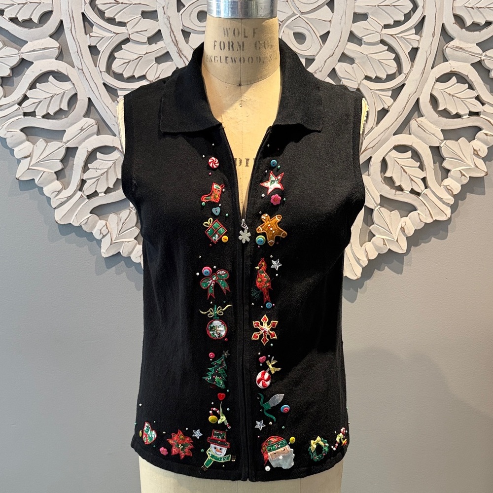 Vintage Mercer Street Studio Christmas Holiday embellished Vest large